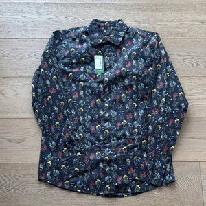 Men's Black Floral Dress Shirt with Multicolor Floral Print